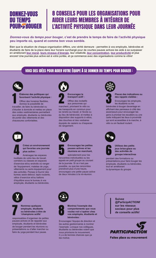 8 conseils pour les organisations pour aider leurs membres à intégrer de l’activité physique dans leur journée 