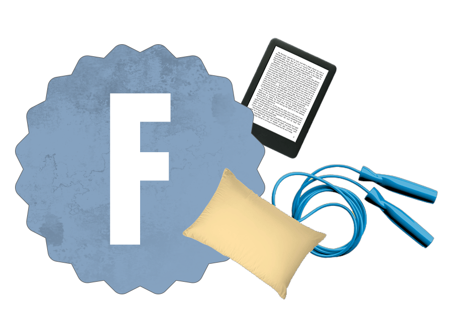 f grade with a pillow and tablet shown