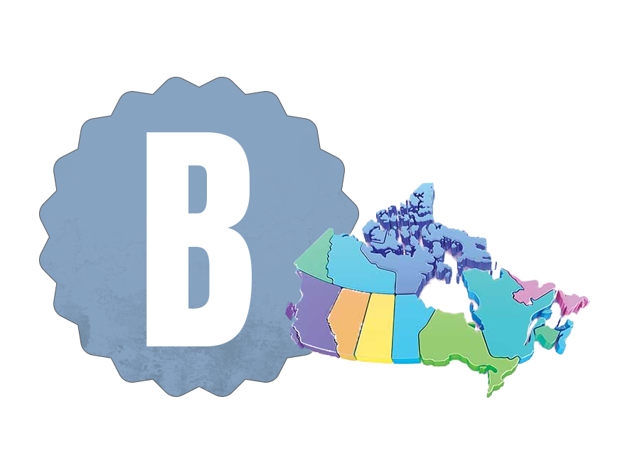 b grade beside a colourful map of Canada