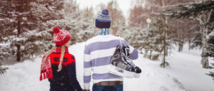 couple walking back from a skate