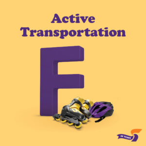 Active Transportation. The Adult Report Card letter grade of F with a pair of rollerblades and a helmet beneath it. Adults received a 