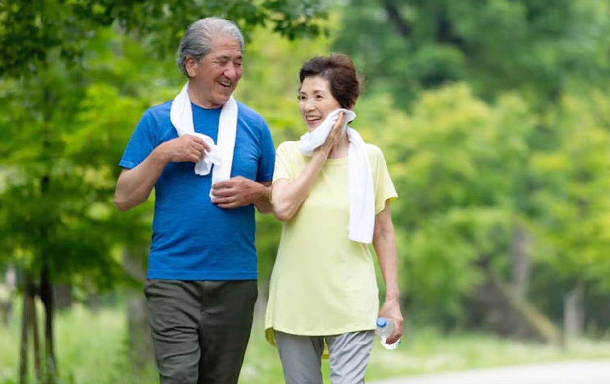 Senior couple going for a walk