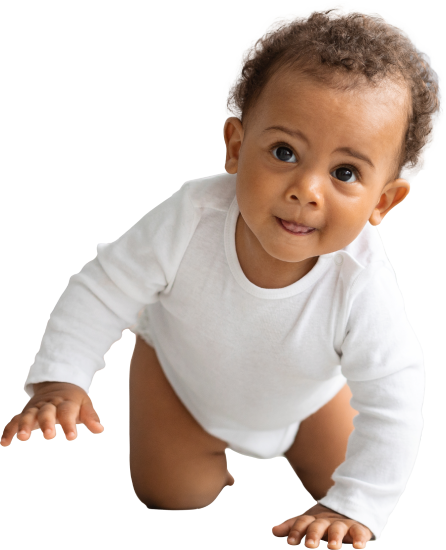 Cute Little Infant Baby Crawling On Floor At Home