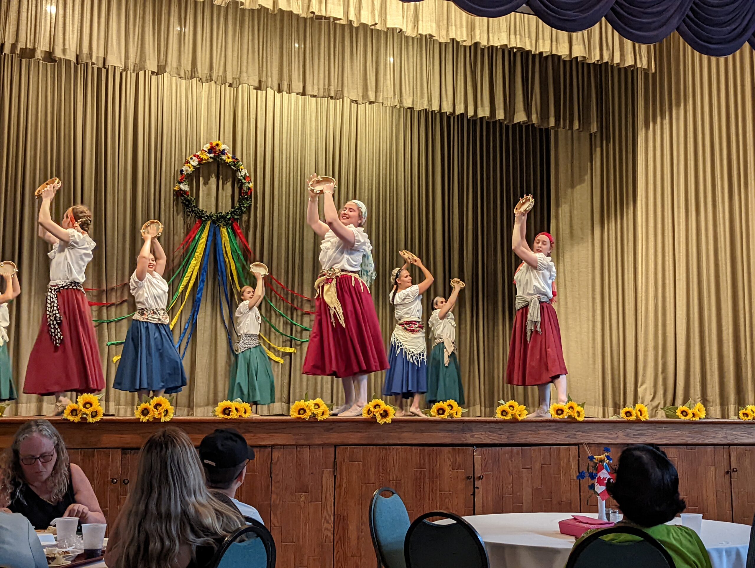 Ukrainian dancers dancing on a stage in front of an audience. Ukrainian dancers dancing on a stage in front of an audience.
