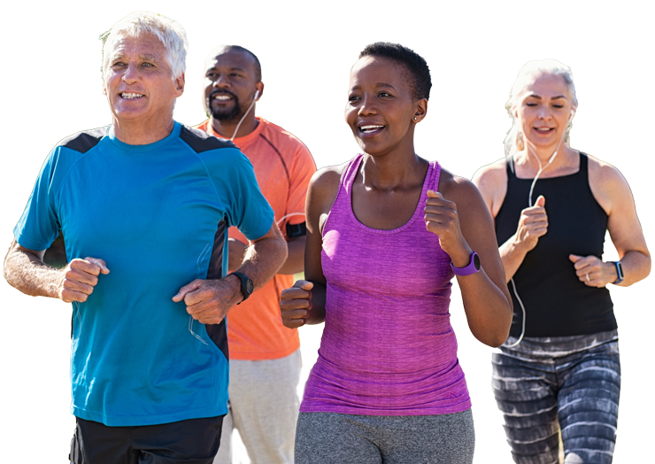 group of 4 diverse people walking and smiling group of 4 diverse people walking and smiling