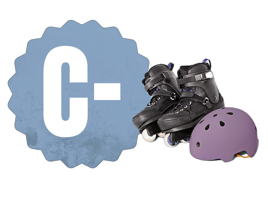 c- grade in text beside roller blades and a helmet c- grade in text beside roller blades and a helmet